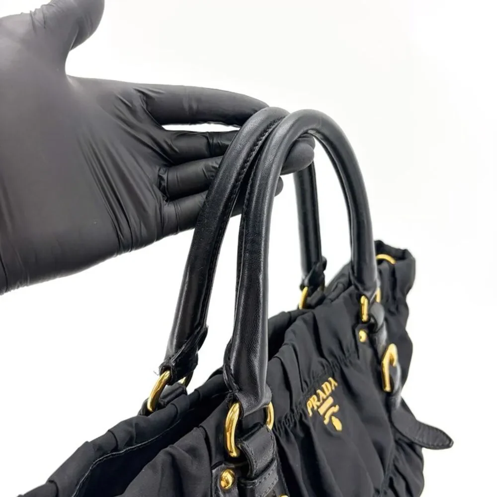 Prada Tessuto Gaufre Shirred Tote Bag Black